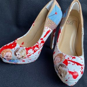 Chucky and Tiffany horror themed heels. Size 7